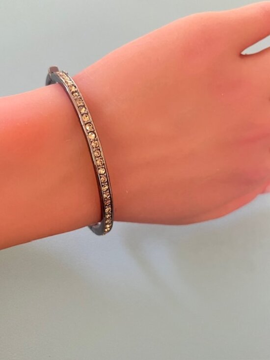 Givenchy Jewelry - Givenchy Gunmetal Crystal Hinged Bangle Bracelet Signed Champagne Stone Slim